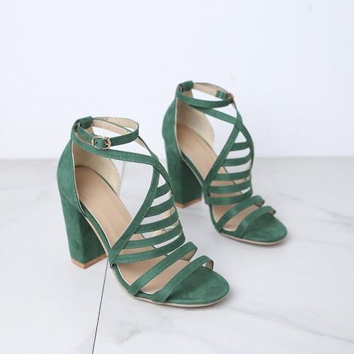 Flock Fashion Ankle Strap High Heel Sandals -Green image