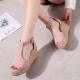 Women Fashion Buckle Up Peep Toe Wedge Heel Sandals-Pink image