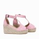 Women Fashion Buckle Up Peep Toe Wedge Heel Sandals-Pink image