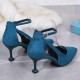 Pointed Toe Shallow Mouth Stiletto Heels Shoes -Blue image