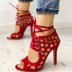 American Style Stiletto Lace Up Cross Strap Sandals -Red image