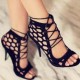 American Style Stiletto Lace Up Cross Strap Sandals -Black image