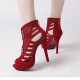 Elegant Hollow Pointed Cross Strap Stiletto High Heel Hole Sandal -Red image