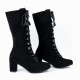 Lace Up Suede Long Mid Calf Knight Boot-Black image