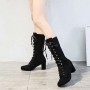 Lace Up Suede Long Mid Calf Knight Boot-Black