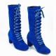 Lace Up Suede Long Mid Calf Knight Boot-Blue image