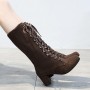 Lace Up Suede Long Mid Calf Knight Boot-Brown