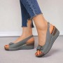 Peep Toe Ankle Buckle Fish Mouth Breathable Wedge Sandal-Grey