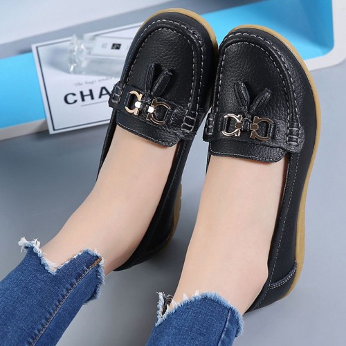 Fashionable Round Toe Soft Rubber Sole Flat Shoes-Black image