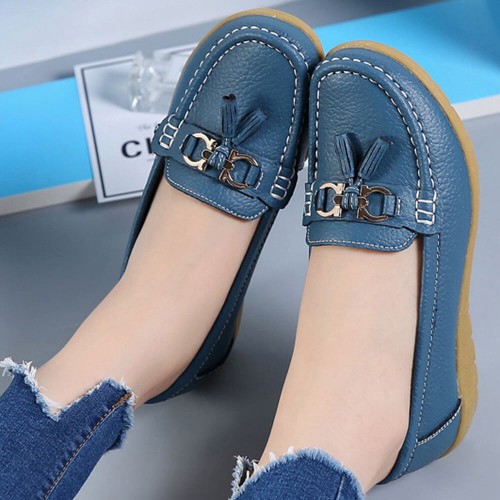 Fashionable Round Toe Soft Rubber Sole Flat Shoes-Blue image