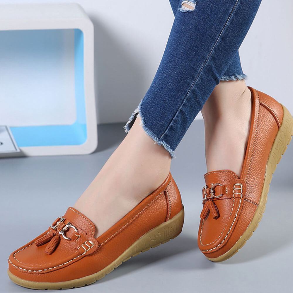 Buy Fashionable Round Toe Soft Rubber Sole Flat Shoes-Brown | Look ...