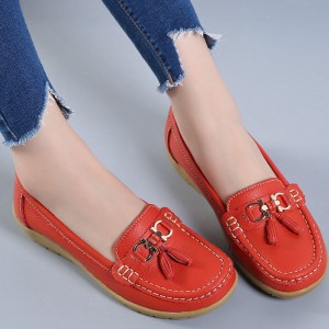 Fashionable Round Toe Soft Rubber Sole Flat Shoes-Red