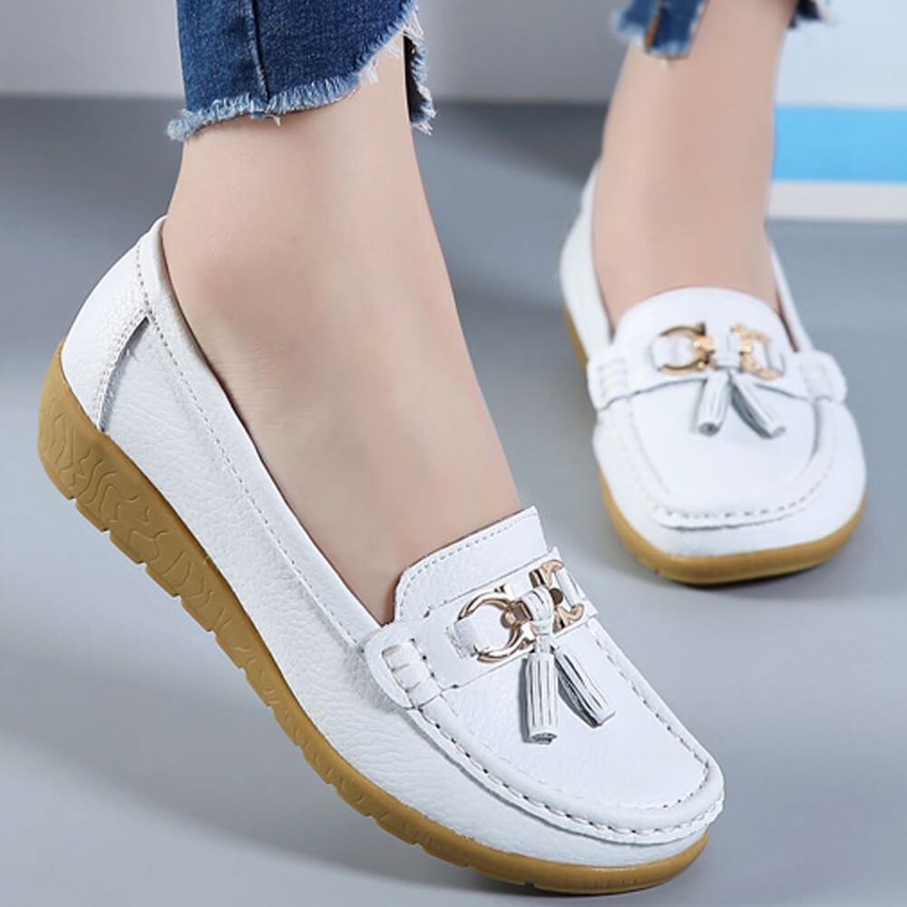Buy Fashionable Round Toe Soft Rubber Sole Flat Shoes-White | Look ...