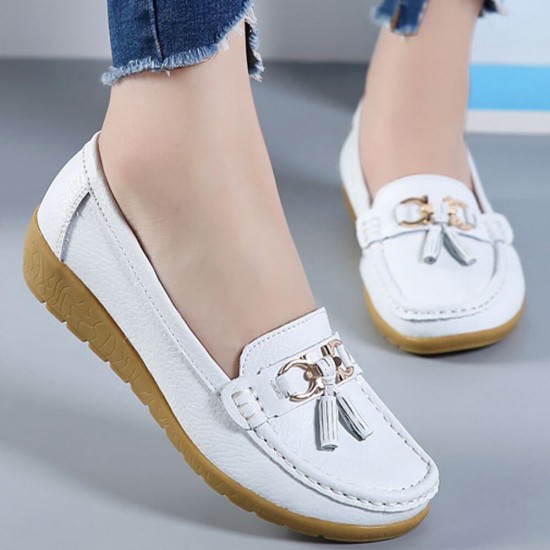 Fashionable Round Toe Soft Rubber Sole Flat Shoes-White image