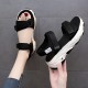Women Casual Strap Sporty Magic Cushion Wedge Heel Sandal- Black |image