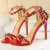 Peep Toe Hollow Pointed Buckle Ankle Strap High Heels - Red