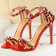 Peep Toe Hollow Pointed Buckle Ankle Strap High Heels - Red |Image
