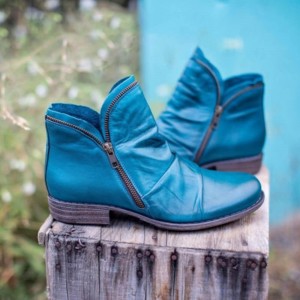 New Trendy Zipper Fold Low Heel Women Boot-Blue