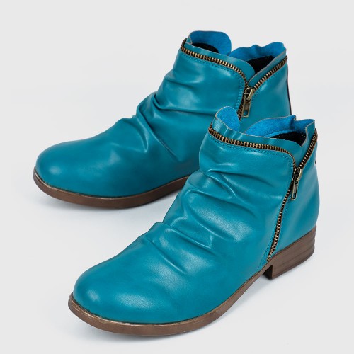 New Trendy Zipper Fold Low Heel Women Boot-Blue image