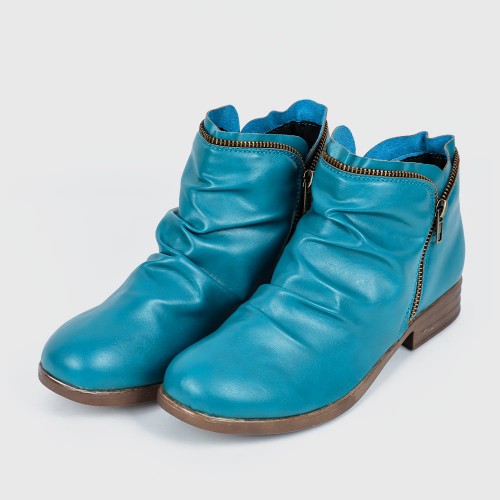 New Trendy Zipper Fold Low Heel Women Boot-Blue image