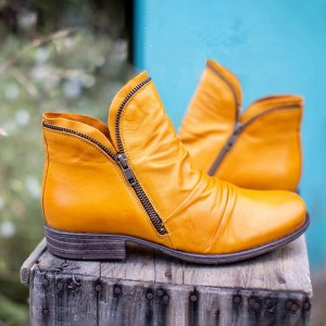 New Trendy Zipper Fold Low Heel Women Boot-Orange