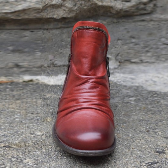 New Trendy Zipper Fold Low Heel Women Boot-Red image
