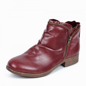 New Trendy Zipper Fold Low Heel Women Boot-Red
