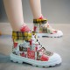 Trendy High Top Lace Up Hip Hop Martin Sneakers-Red image