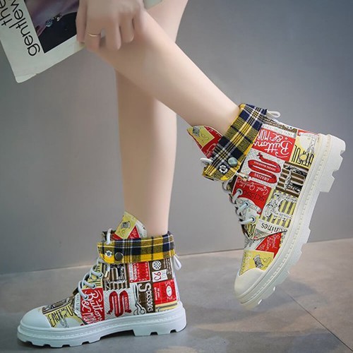 Trendy High Top Lace Up Hip Hop Martin Sneakers-Red image