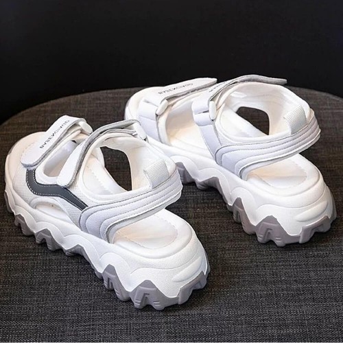 Trendy Chunky Style Velcro Platform Flat Sandal-Grey image