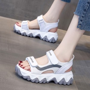 Trendy Chunky Style Velcro Platform Flat Sandal-Grey