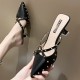 French Fashion Revert Pointed Mid Stiletto Heel Shoes-Black image