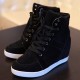 Flat Bottom High Heel Lace up Sneakers-Black image