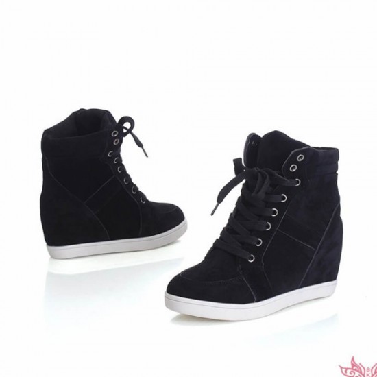 Flat Bottom High Heel Lace up Sneakers-Black image