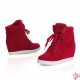 Flat Bottom High Heel Lace up Sneakers-Red image