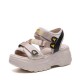 Open Toe Thick Base Platform Velcro Sandals -Beige | image