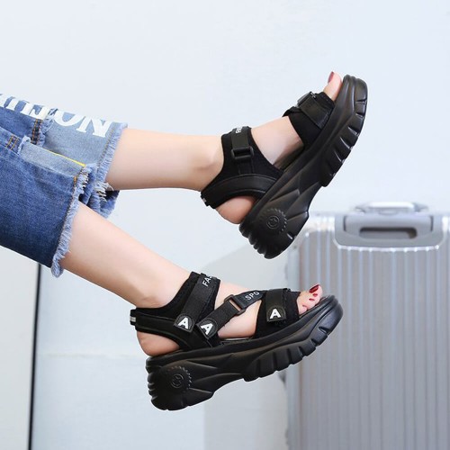 Buy Open Toe Thick Base Platform Velcro Sandals -Black | Fashion ...