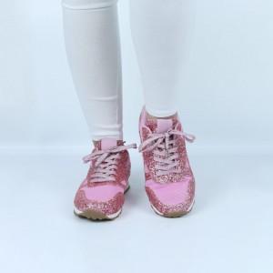 Glitter Sequin Lace Up Casual Sneakers -Pink
