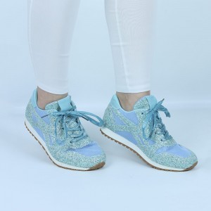 Glitter Sequin Lace Up Casual Sneakers -Light Blue