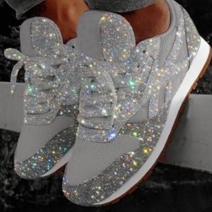 Glitter Sequin Lace Up Casual Sneakers -Grey