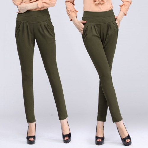 Women Casual Harem Pants Spring and autumn Trousers Real Shot-GREEN image