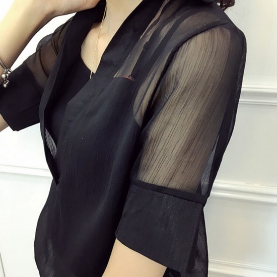 Quarter Sleeve Chiffon Thin Mesh With Inner Women Cover-Black image