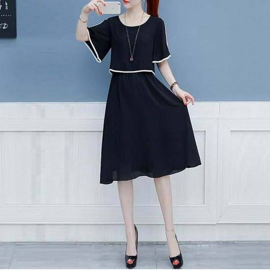 Buy Casual Round Neck Short Sleeve Knee Length Midi Dress-Black | Fashion |  DressFair.com