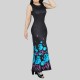 Casual Floral Printed Sleeveless High Waist Maxi Dress -Black image
