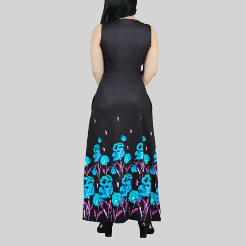 Casual Floral Printed Sleeveless High Waist Maxi Dress -Black image