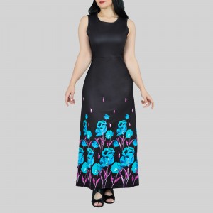 Casual Floral Printed Sleeveless High Waist Maxi Dress -Black
