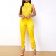 Stylish Sleeveless Hollow Fashion Two Piece Suit -Yellow |image