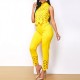 Stylish Sleeveless Hollow Fashion Two Piece Suit -Yellow |image