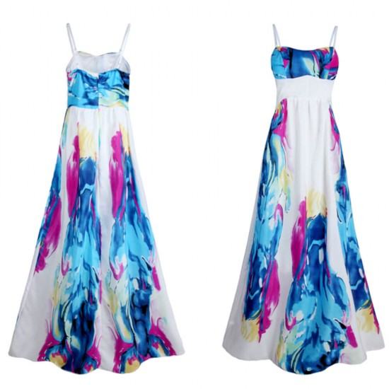 Casual Swing Floral Print Sleeveless Maxi Dress- White image