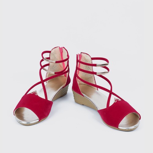 Fashion Comfort Solid Strap Low-heeled High Wedge Sandals-Red image